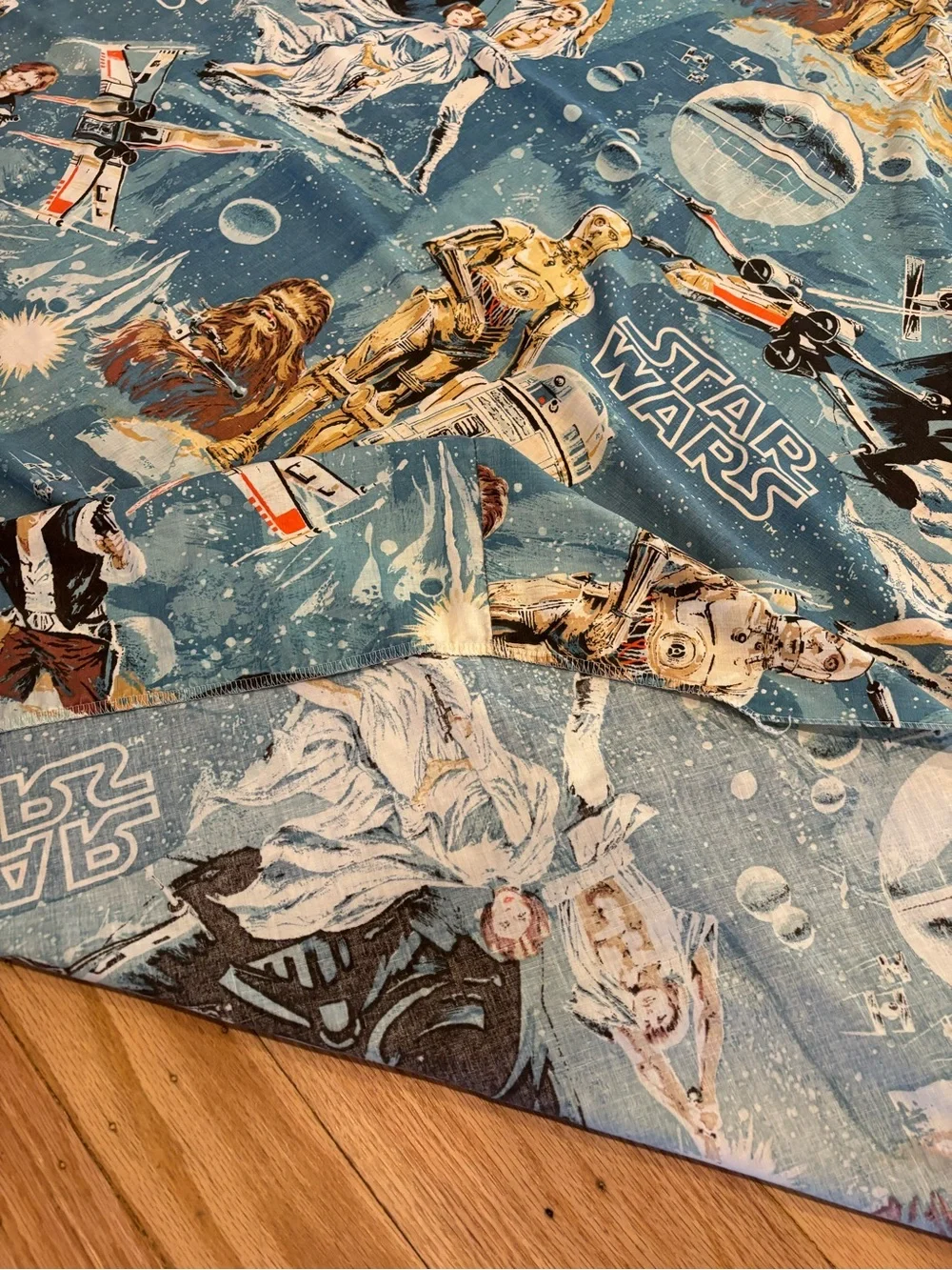 Vintage 1977 Star Wars Twin Fitted Sheet Blue Space Darth Vader Luke Leia Bibb